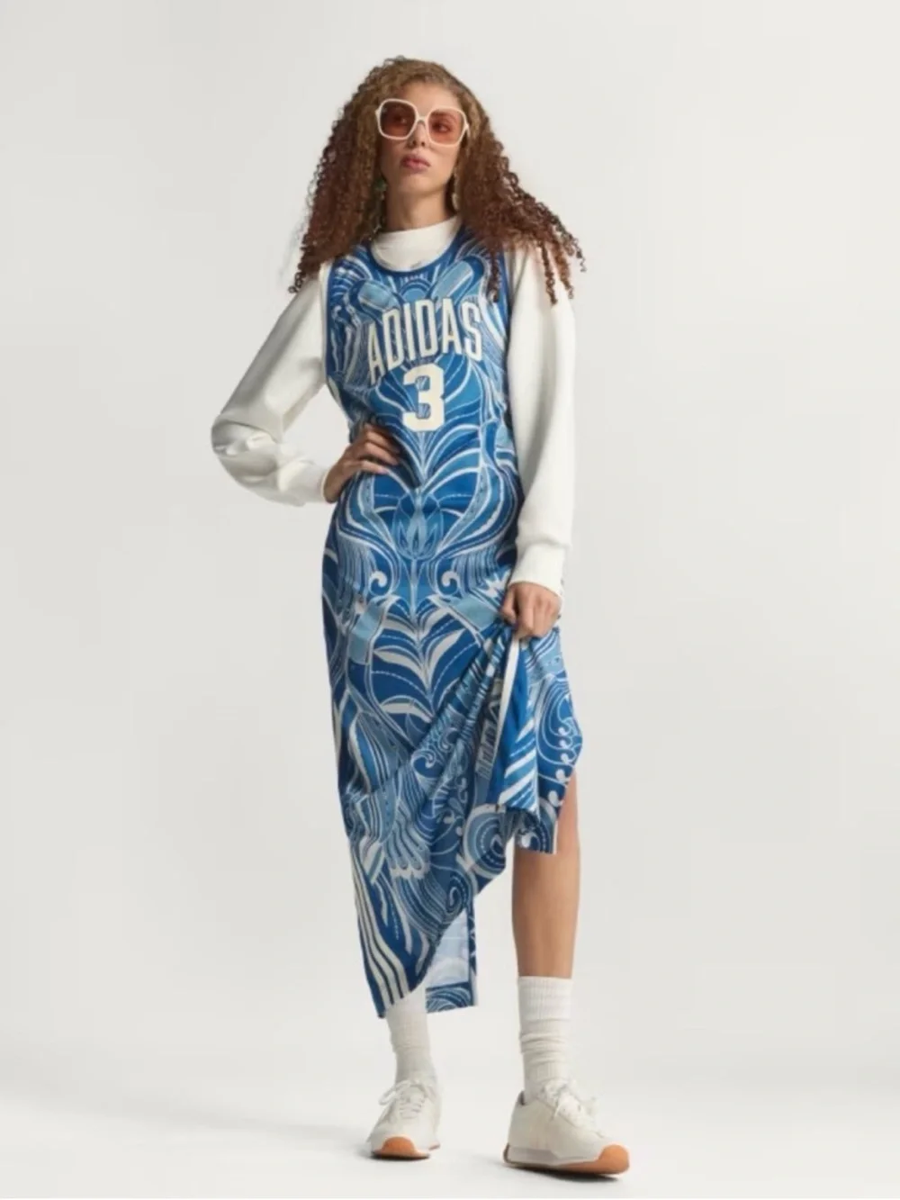 adidas x Farm Rio Floral Blue Printed Sleeveless Maxi Dress Toucans NWT Sz XL - Picture 2 of 13